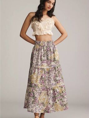 Anthropologie Somerset Maxi Skirt Floral Purple Green XL
